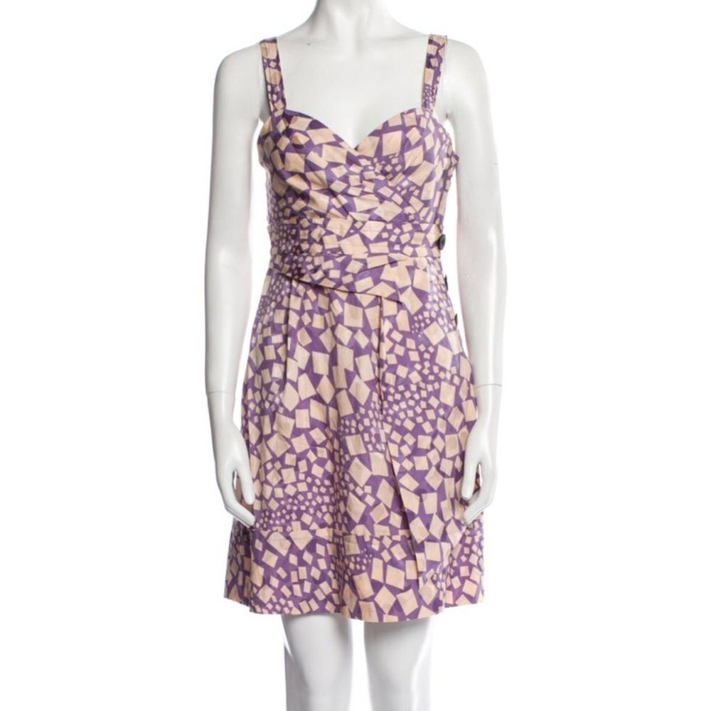 Marc by Marc Jacobs cowlneck/sleeveless/ Geometric Purple and Cream Dress/2/ - Picture 4 of 5